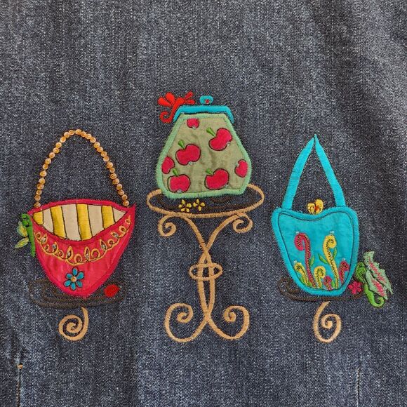 Daniel K Women's L‎ Embroidered Poly Silk Lined Denim Jacket Shacket Purses - Picture 11 of 16